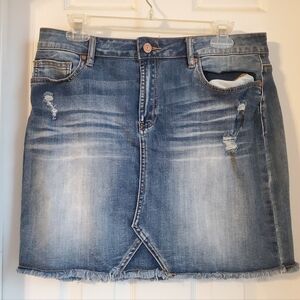 Indigo Rein Faded Blue Distressed Denim Mini Skirt